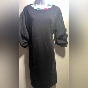 Emma & Michele Black Shimmer Scrunch Sleeve Dress